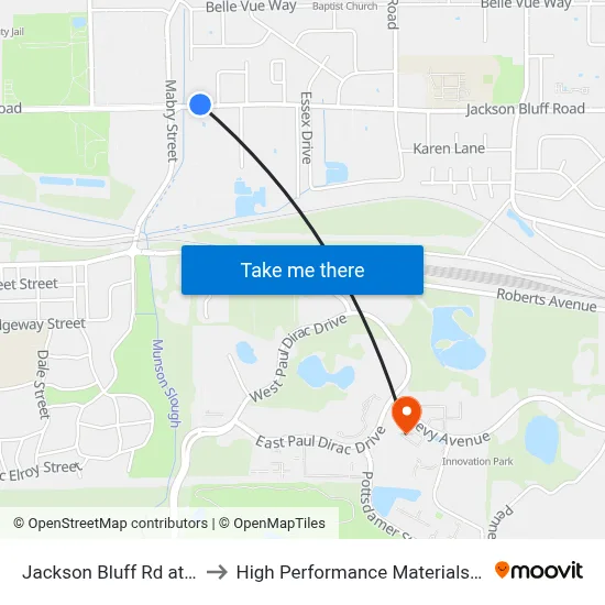 Jackson Bluff Rd at Mabry St Wb to High Performance Materials Research Institute map