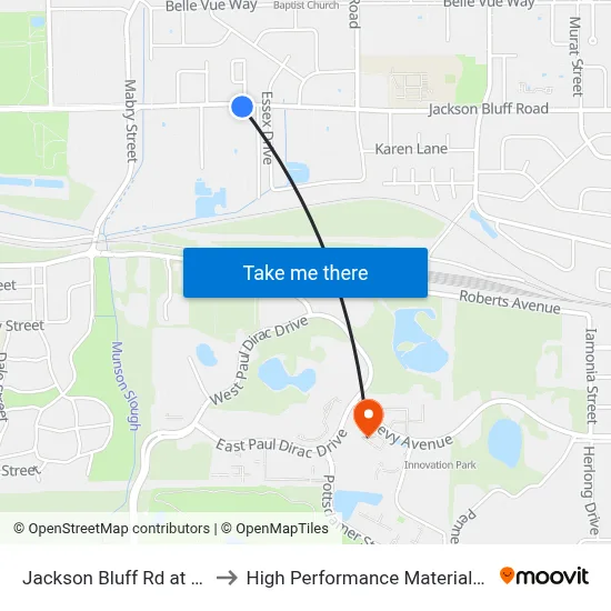 Jackson Bluff Rd at Berkshire Dr Eb to High Performance Materials Research Institute map