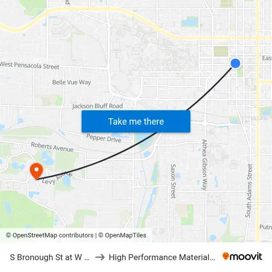 S Bronough St at W College Ave Sb to High Performance Materials Research Institute map