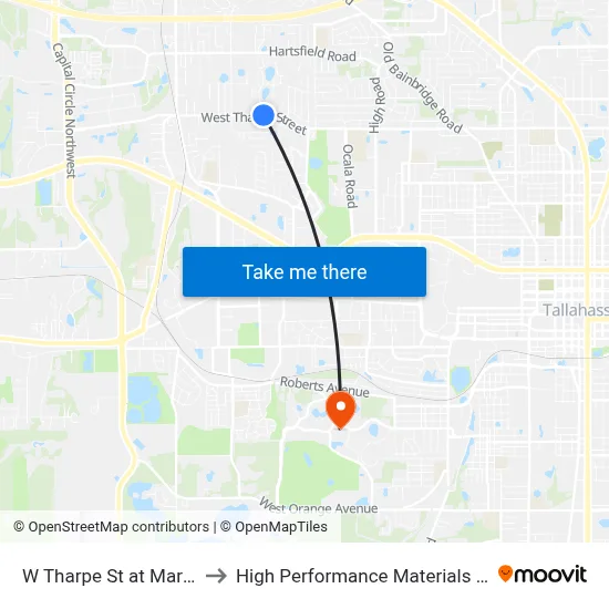 W Tharpe St at Mary Ellen Dr Wb to High Performance Materials Research Institute map