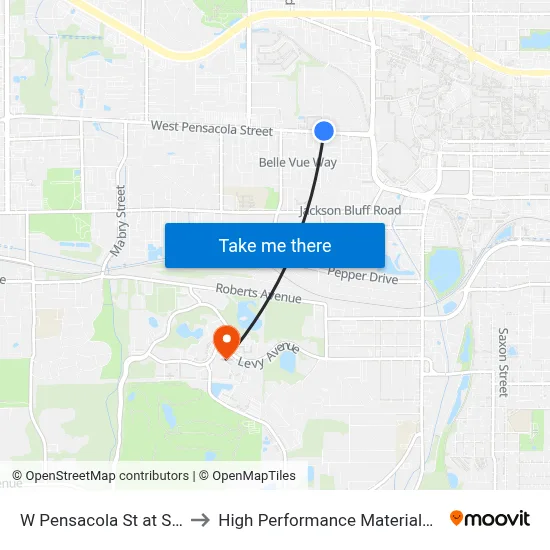W Pensacola St at S Chapel Dr Wb to High Performance Materials Research Institute map