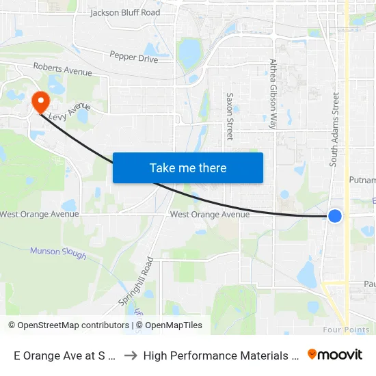 E Orange Ave at S Adams St Eb to High Performance Materials Research Institute map