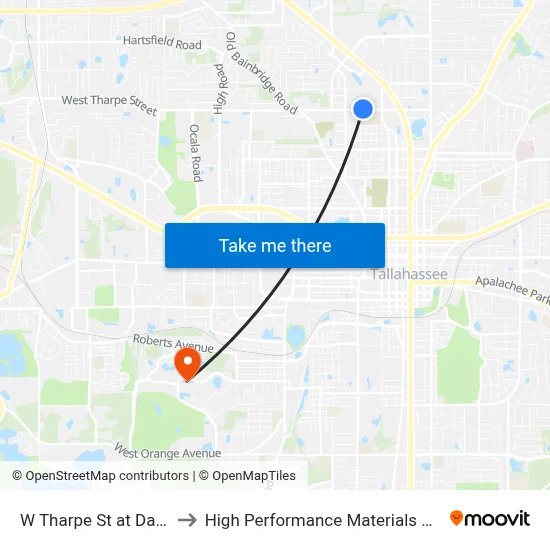 W Tharpe St at Dawsey St Wb to High Performance Materials Research Institute map