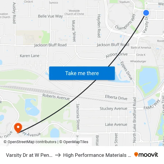 Varsity Dr at W Pensacola St Nb to High Performance Materials Research Institute map