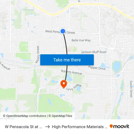 W Pensacola St at Ausley Rd Wb to High Performance Materials Research Institute map