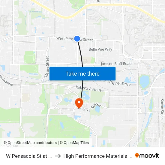 W Pensacola St at Ausley Rd Eb to High Performance Materials Research Institute map
