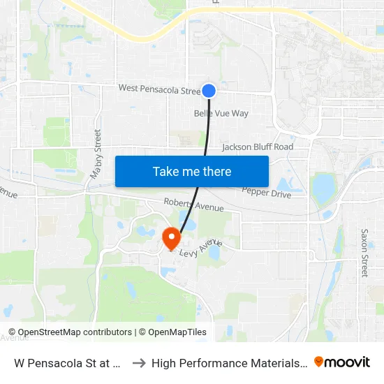 W Pensacola St at S Lipona Rd Eb to High Performance Materials Research Institute map