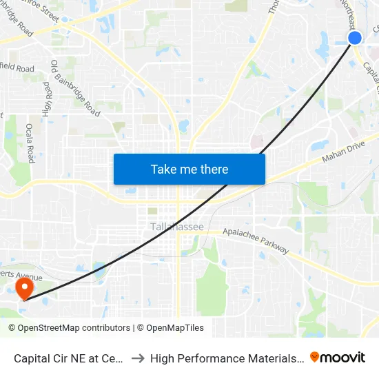 Capital Cir NE at Centerville Rd Nb to High Performance Materials Research Institute map