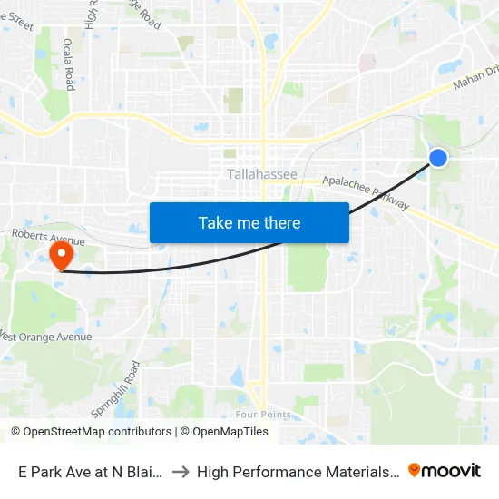E Park Ave at N Blair Stone Rd Wb to High Performance Materials Research Institute map