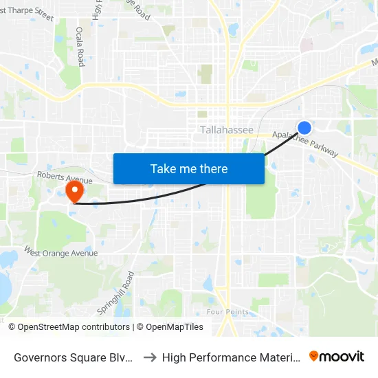 Governors Square Blvd at Magnolia Dr Eb to High Performance Materials Research Institute map