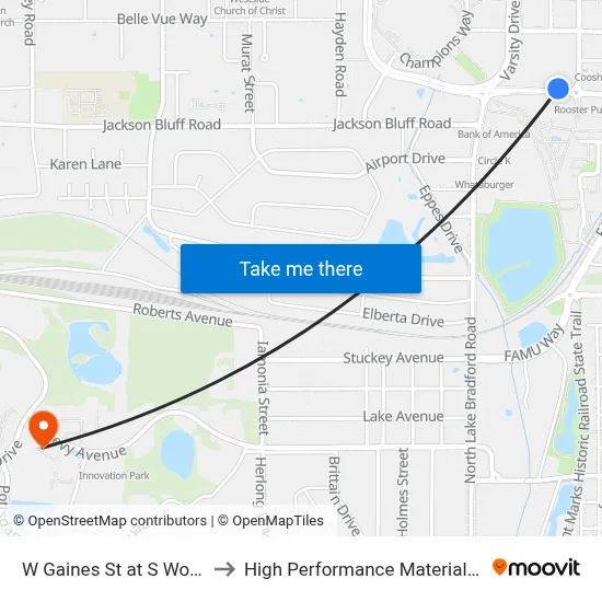 W Gaines St at S Woodward Ave Wb to High Performance Materials Research Institute map
