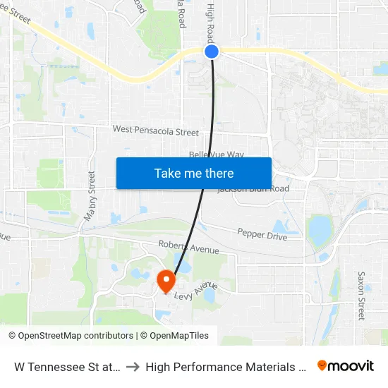 W Tennessee St at High Rd Eb to High Performance Materials Research Institute map