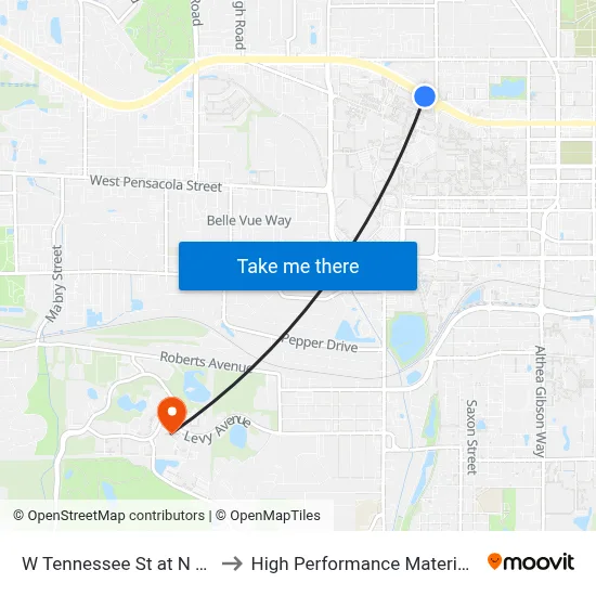 W Tennessee St at N Woodward Ave Eb to High Performance Materials Research Institute map