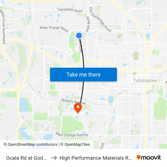 Ocala Rd at Godby High Sb to High Performance Materials Research Institute map