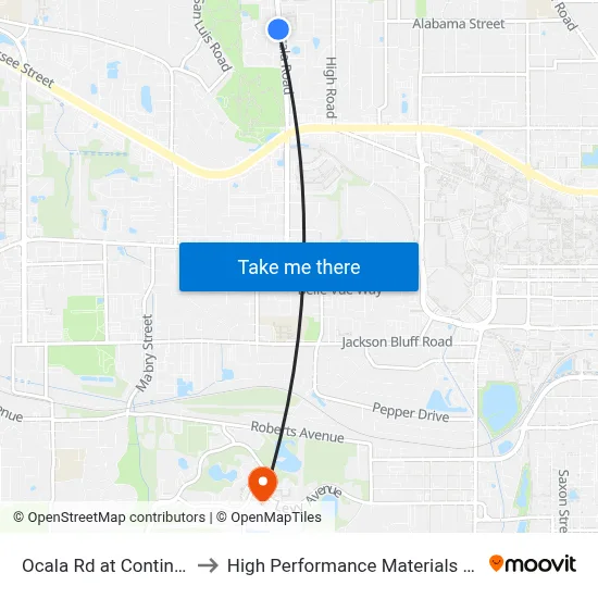 Ocala Rd at Continental Ave Sb to High Performance Materials Research Institute map