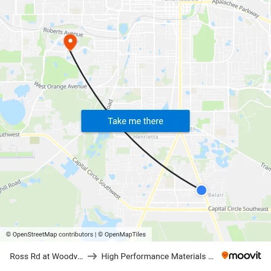 Ross Rd at Woodville Hwy Wb to High Performance Materials Research Institute map