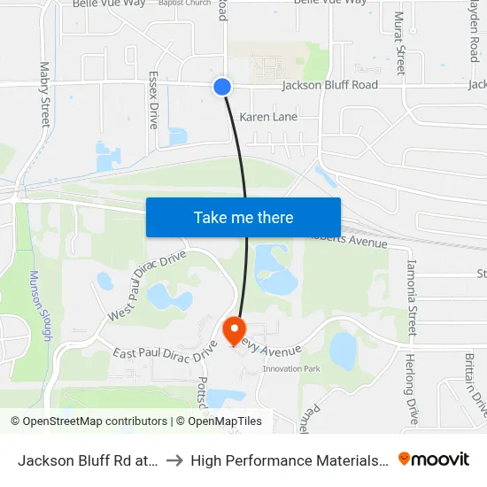Jackson Bluff Rd at Ausley Rd Eb to High Performance Materials Research Institute map