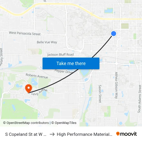 S Copeland St at W College Ave Nb to High Performance Materials Research Institute map