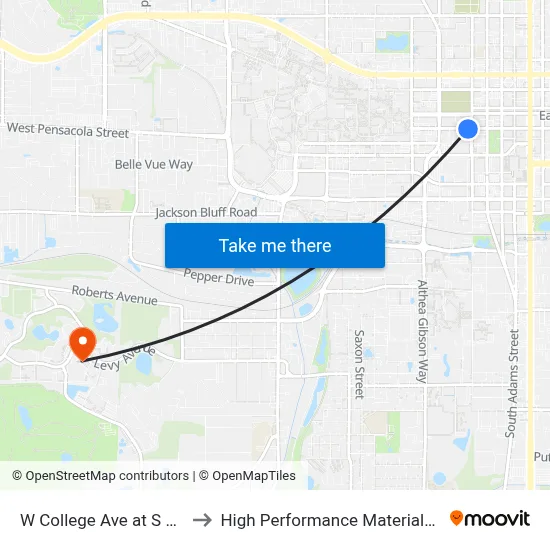 W College Ave at S Boulevard St Eb to High Performance Materials Research Institute map