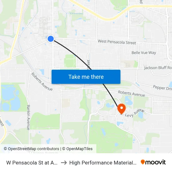 W Pensacola St at Appleyard Dr Wb to High Performance Materials Research Institute map