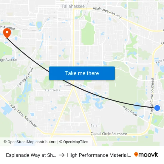 Esplanade Way at Shumard Oak Blvd to High Performance Materials Research Institute map