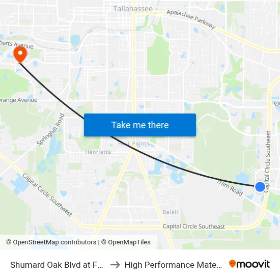Shumard Oak Blvd at FL Dept Of Revenue Wb to High Performance Materials Research Institute map