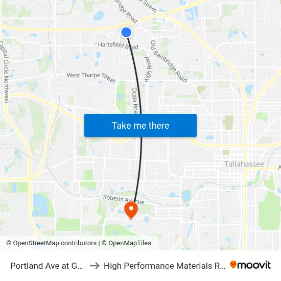 Portland Ave at Gothic Dr Wb to High Performance Materials Research Institute map