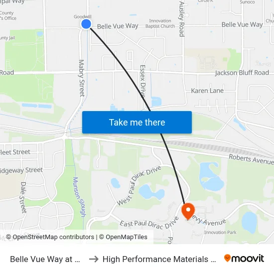 Belle Vue Way at Mabry St Wb to High Performance Materials Research Institute map
