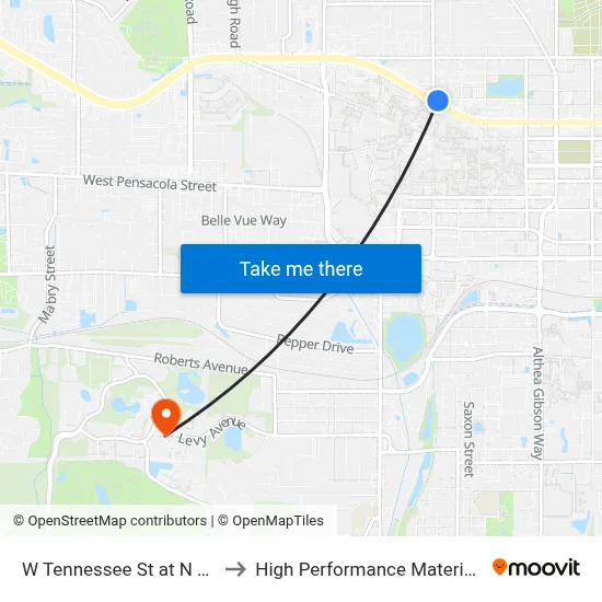 W Tennessee St at N Woodward Ave Wb to High Performance Materials Research Institute map
