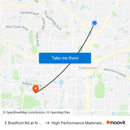 E Bradford Rd at N Meridian Rd Eb to High Performance Materials Research Institute map