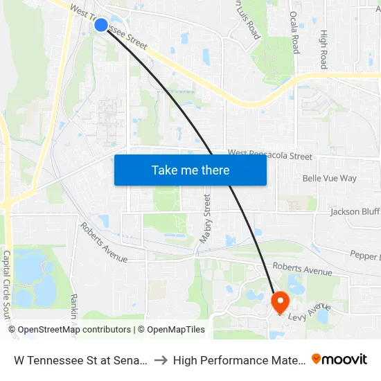 W Tennessee St at Senator Pat Thomas Blvd Eb to High Performance Materials Research Institute map