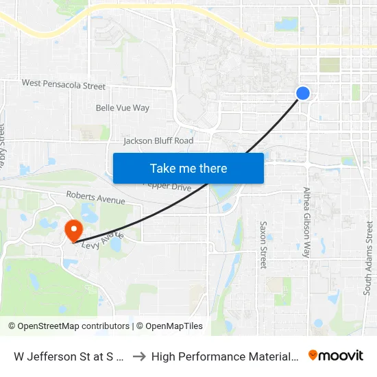 W Jefferson St at S Copeland St Sb to High Performance Materials Research Institute map