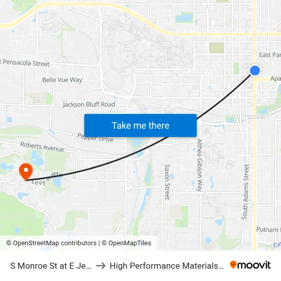S Monroe St at E Jefferson St Nb to High Performance Materials Research Institute map