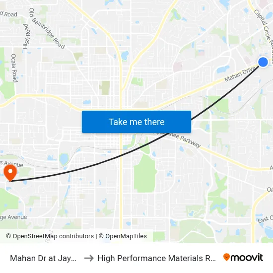 Mahan Dr at Jaydell Cir Wb to High Performance Materials Research Institute map