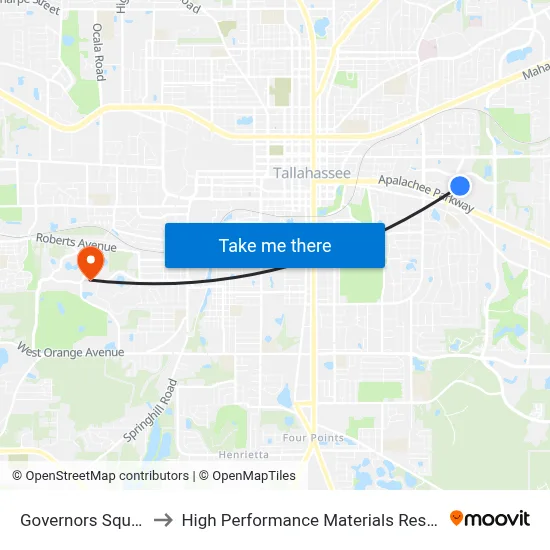 Governors Square Mall to High Performance Materials Research Institute map