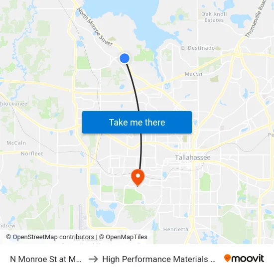 N Monroe St at MC Kee Rd Sb to High Performance Materials Research Institute map