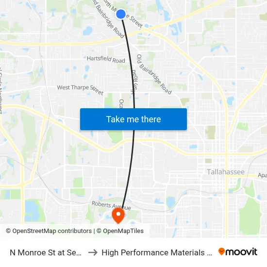 N Monroe St at Sessions Rd Sb to High Performance Materials Research Institute map