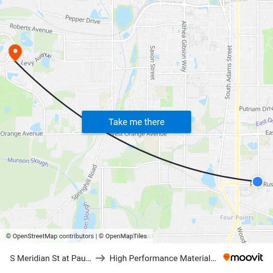 S Meridian St at Paul Russell Rd Sb to High Performance Materials Research Institute map