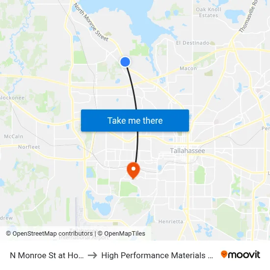 N Monroe St at Hopkins Dr Nb to High Performance Materials Research Institute map