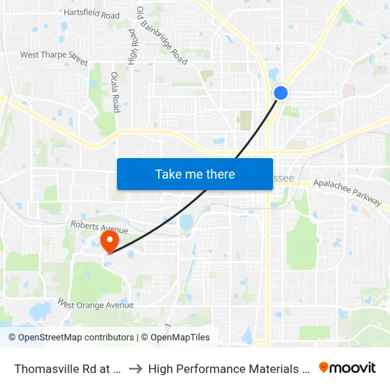 Thomasville Rd at E 7th Ave Sb to High Performance Materials Research Institute map