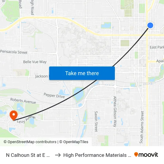 N Calhoun St at E Carolina St Sb to High Performance Materials Research Institute map
