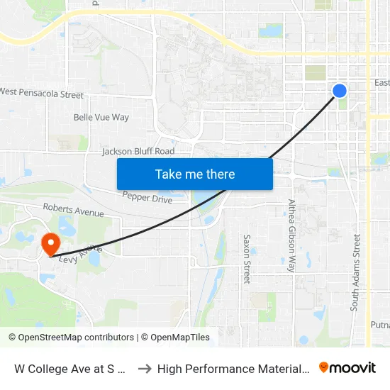 W College Ave at S Bronough St Wb to High Performance Materials Research Institute map