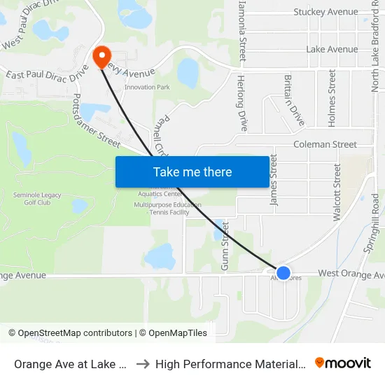 Orange Ave at Lake Bradford Rd Wb to High Performance Materials Research Institute map