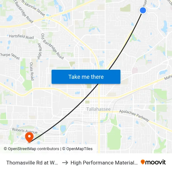 Thomasville Rd at Woodgate Way Nb to High Performance Materials Research Institute map