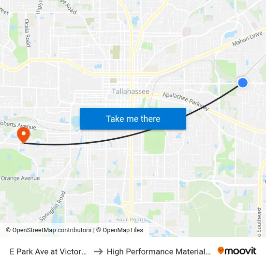 E Park Ave at Victory Garden Dr Wb to High Performance Materials Research Institute map