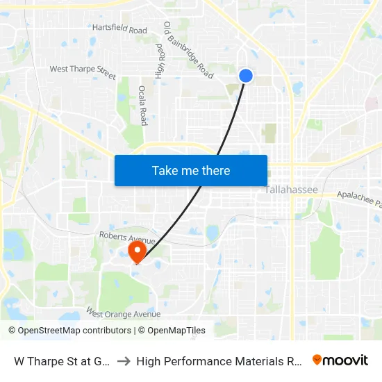 W Tharpe St at Gibbs Dr Eb to High Performance Materials Research Institute map