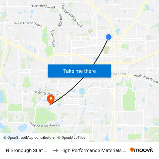 N Bronough St at W 7th Ave Sb to High Performance Materials Research Institute map