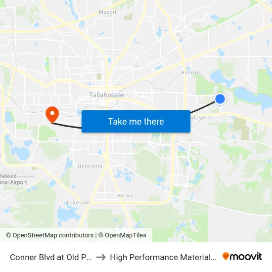 Conner Blvd at Old Plantation Rd Sb to High Performance Materials Research Institute map