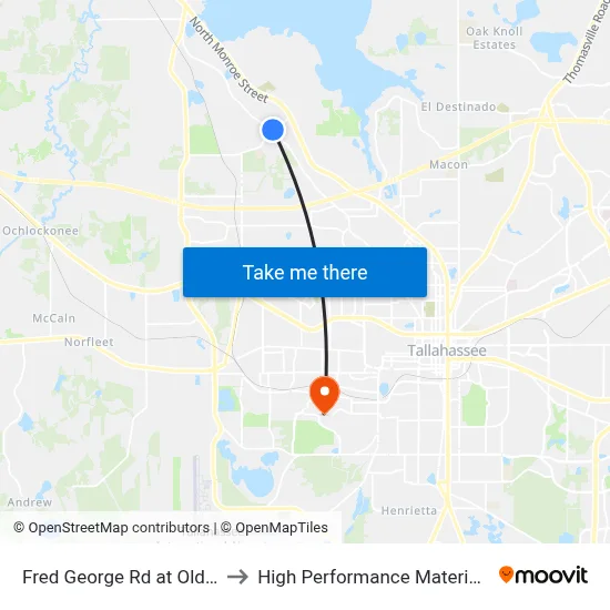 Fred George Rd at Old Bainbridge Rd Sb to High Performance Materials Research Institute map