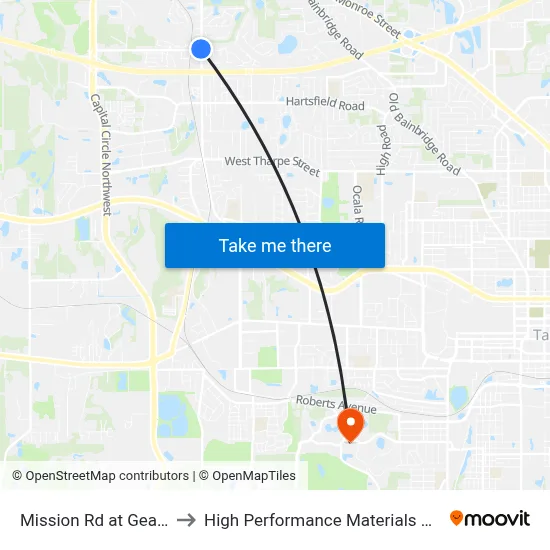 Mission Rd at Gearhart Rd Sb to High Performance Materials Research Institute map